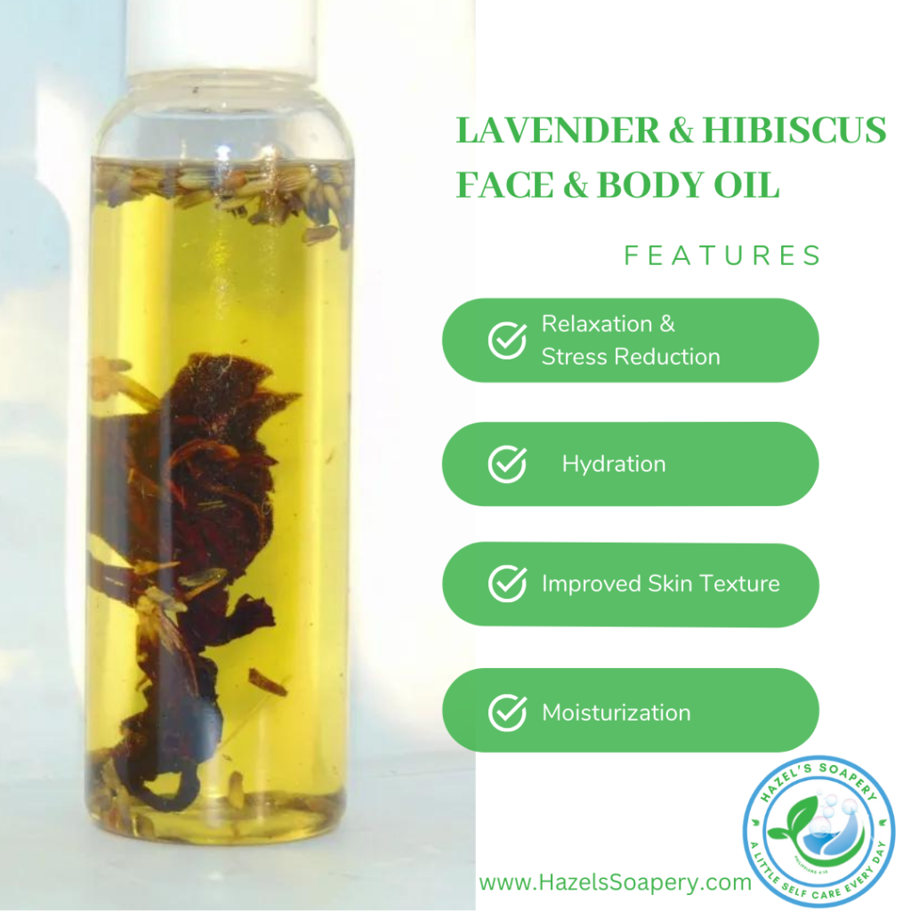 Hazels Soapery Lavender and hibiscus face and body oil