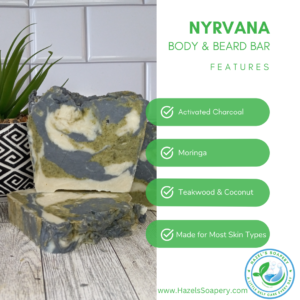 Hazels Soapery Nyrvana Soap Bar with Cocnutand Teakwood, Moringa and Activated Charcoal